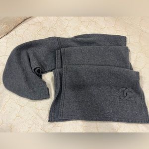 CHANEL Hooded Scarf 100% Cashmere grey Woman's